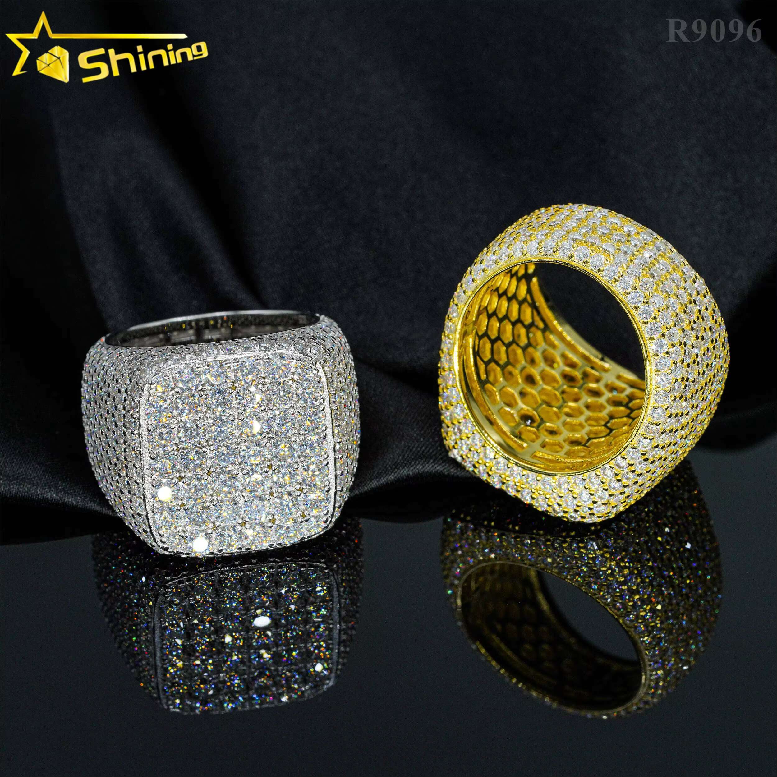 Hot Sell Luxury 925 Sterling Silver Fully Iced Out VVS Moissanite Ring Custom Hip Hop Moissanite Diamond Ring for Men