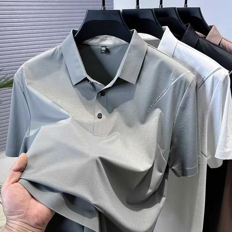High quality ice silk breathable short sleeve lapel T-shirt solid color summer casual sports style fashionable mens polo shirt XJ250605