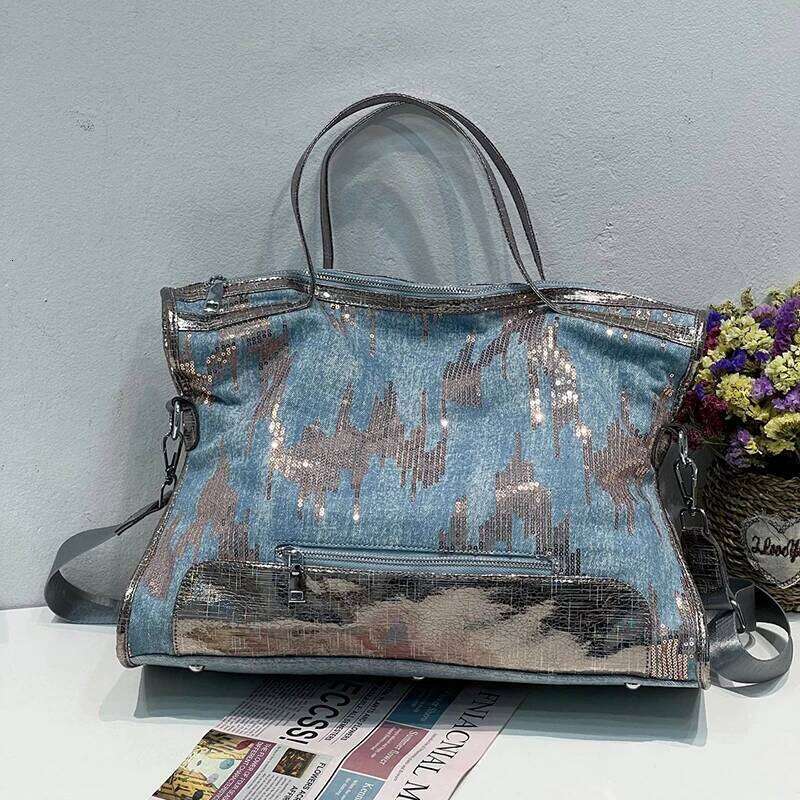 European And American Fashion New Tie Dyed Jeans Embroidered Beads Piece Foreign Style Women's Bag One Shoulder Cross Body