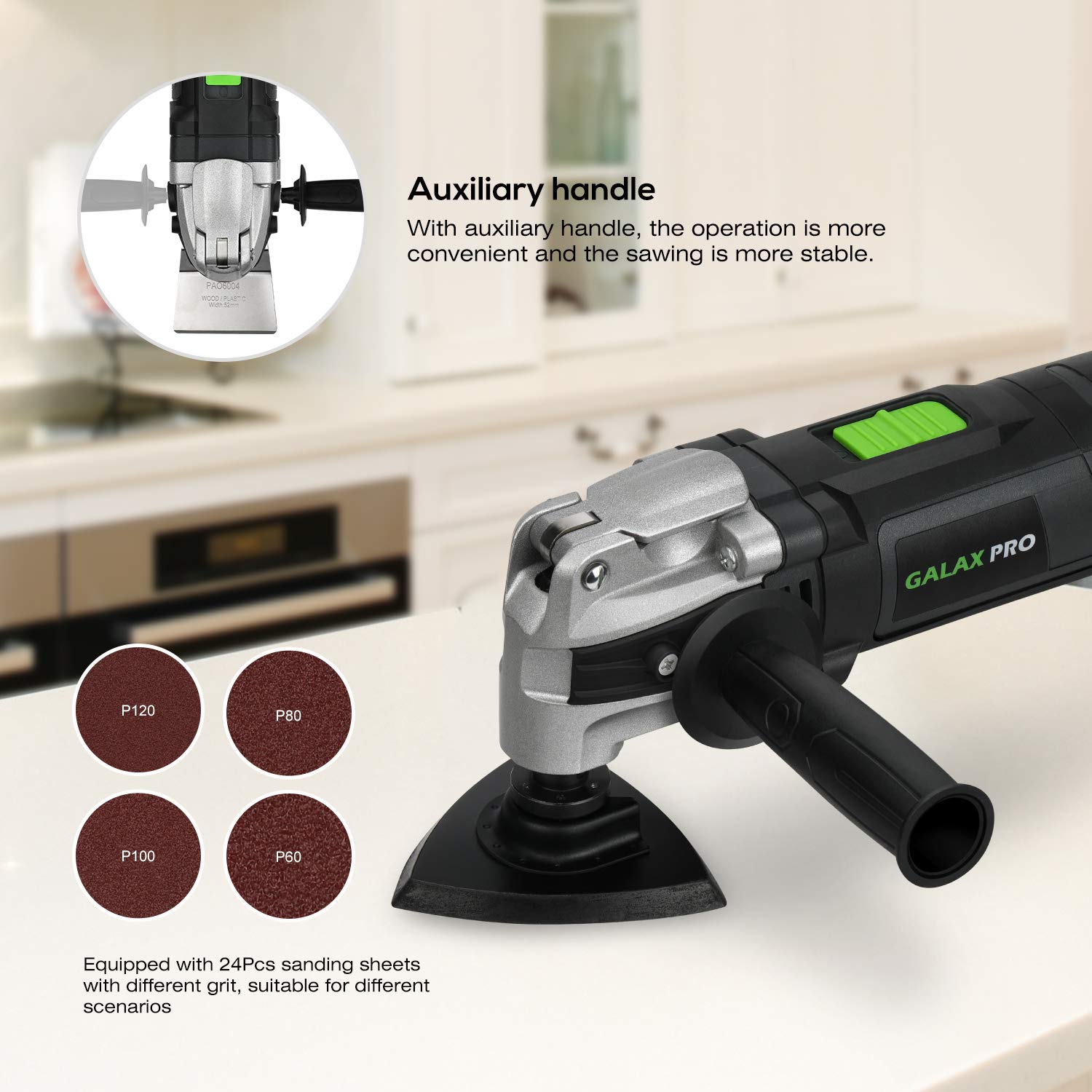 GALAX PRO Oscillating Tool, 400W Multifunction Tool 6 Variable Speed Oscillating Vibration Angle 4 Degrees Quick Change System for Cutting Sanding and