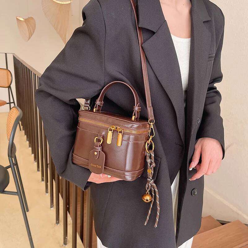 Women Crossbody Retro Pu Leather Phone Square Box Bag Versatile Zipper Mini Bucket Fashion Texture Top Handle Handbag
