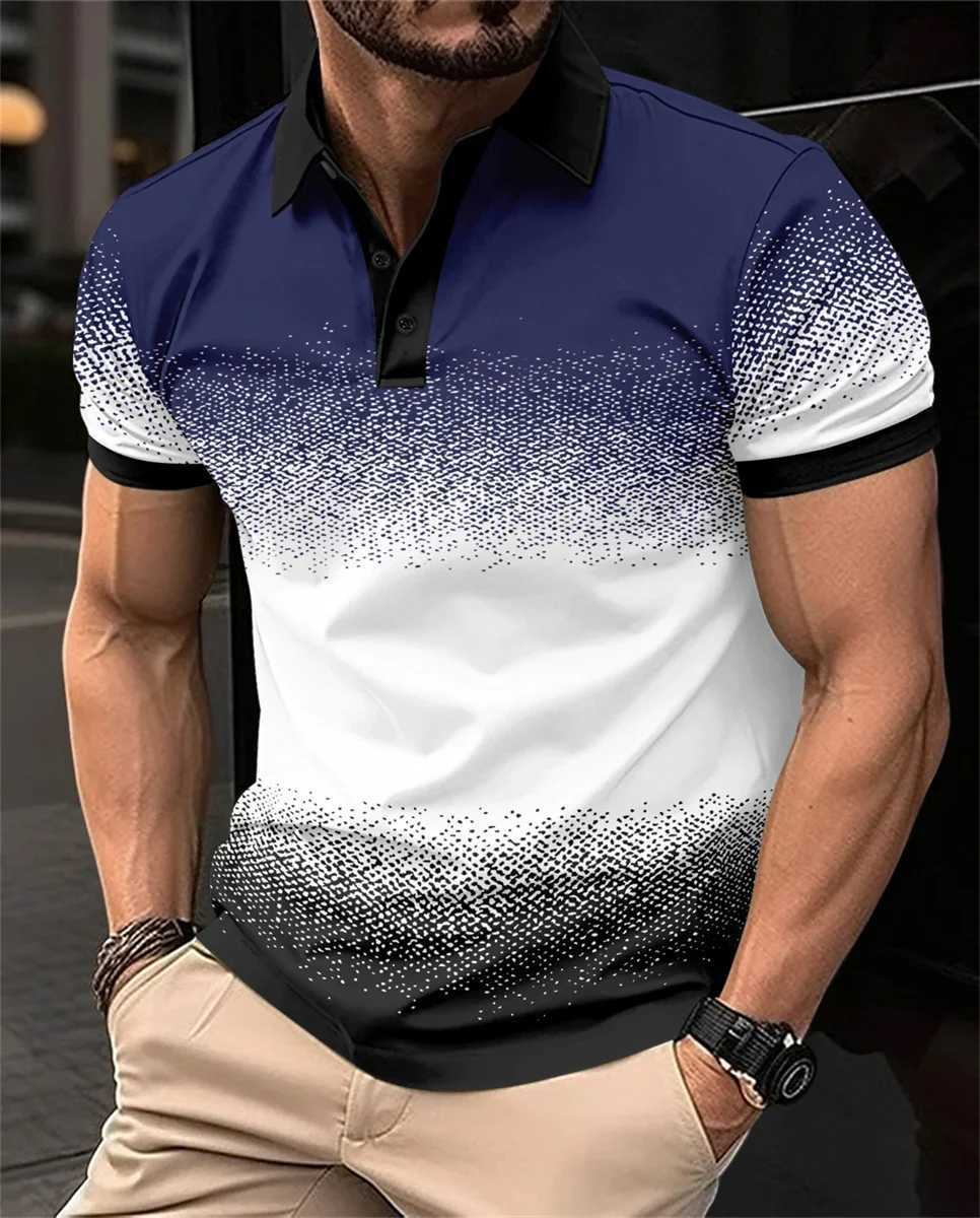 Summer Mens Fashion Color Gradient Print Design Daily Leisure Entertainment Shopping Comfortable Short-Sleeved POLO Shirt XJ250605