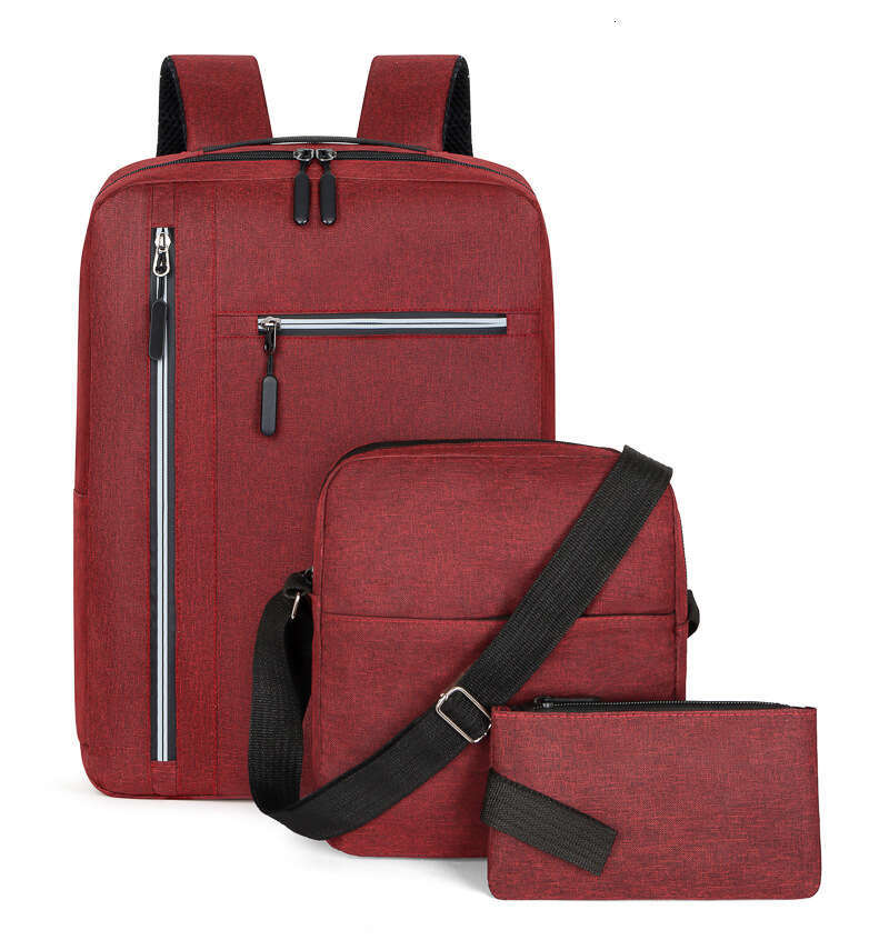 New Men's Business Backpack USB Charging Casual Women's Student School Simple Fashion Laptop Bag Three-Piece Set