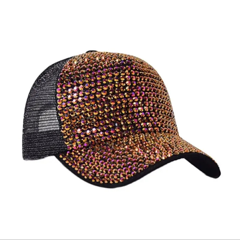 Baseball Cap Women Full Rhinestone Beads Mesh Cap Street Fashion Hats Casual Party Hip Hop Kpop Dance Cap Men Summer 250603