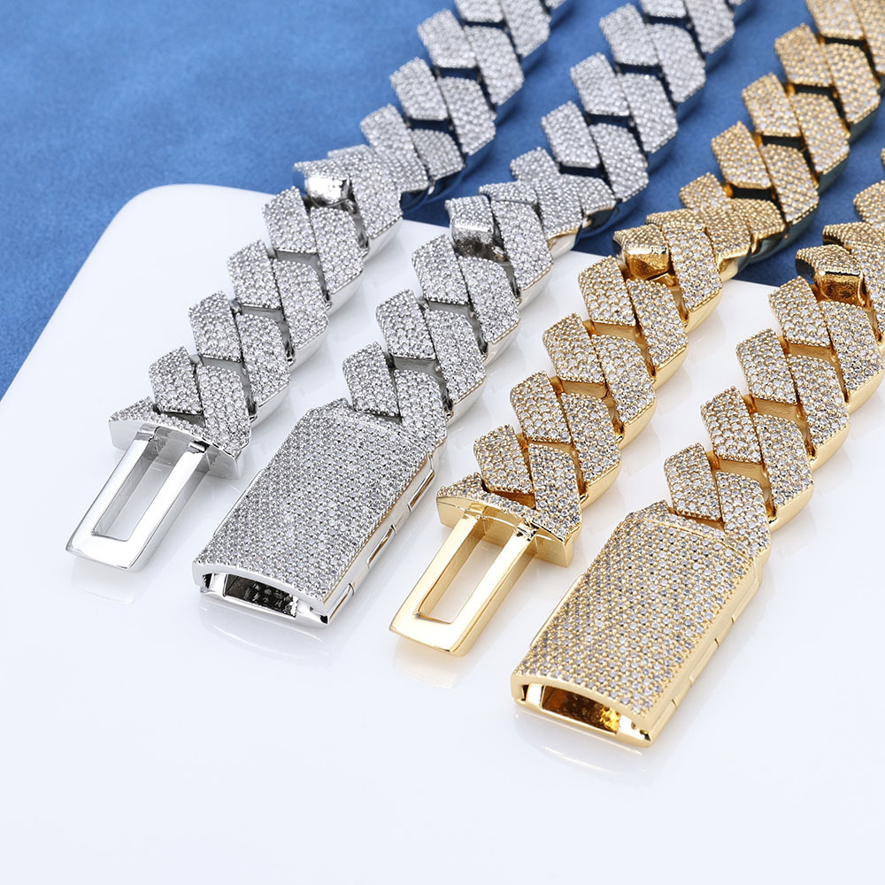 Hip Hop 15mm Four-Row Inlaid Diamond Rhombus Cuban Chain Personality High-End Mens Bracelet