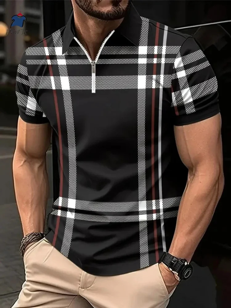 Striped Plaid Printed Mens POLO Shirt 2025 Summer Top Plus Size Casual Comfort Versatile Short Sleeves for Shopping 250527