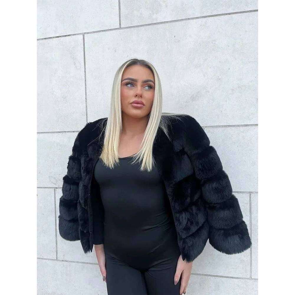 Fur Faux Jacket Women Coat Elegant Round Neck Long Sleeve Furry Female Coats 2024 Winter Fashion Lady Warm Solid Streetwears