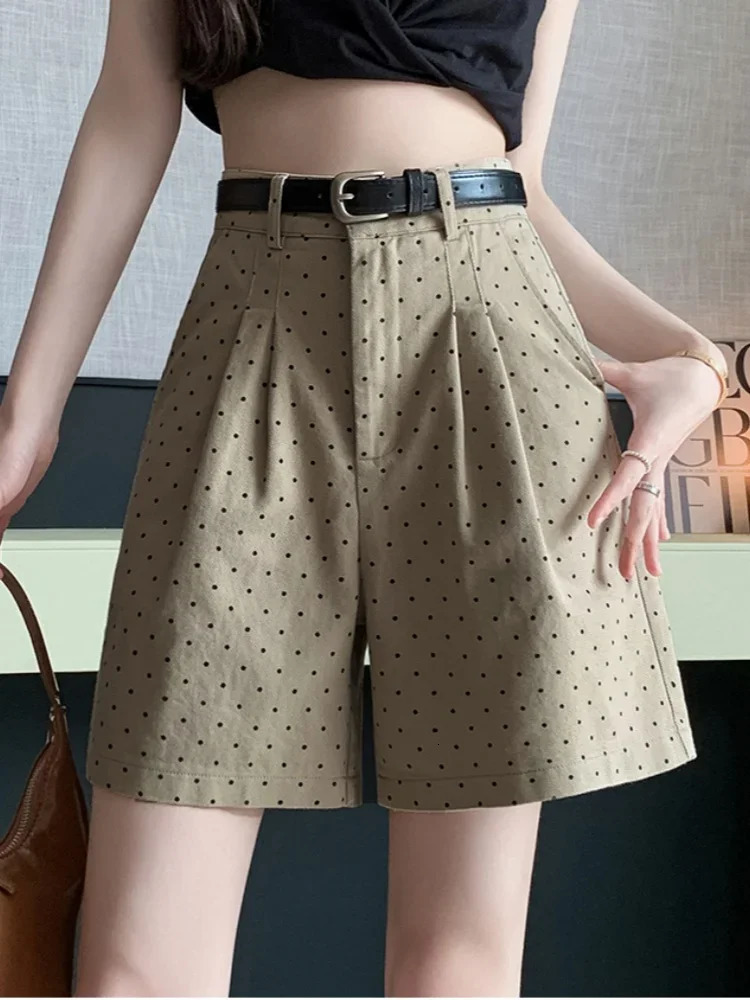 Casual Knee Pants for Women Springsummer Vintage Polka Dot Aline Work High Waist Wide Leg Pants 250604