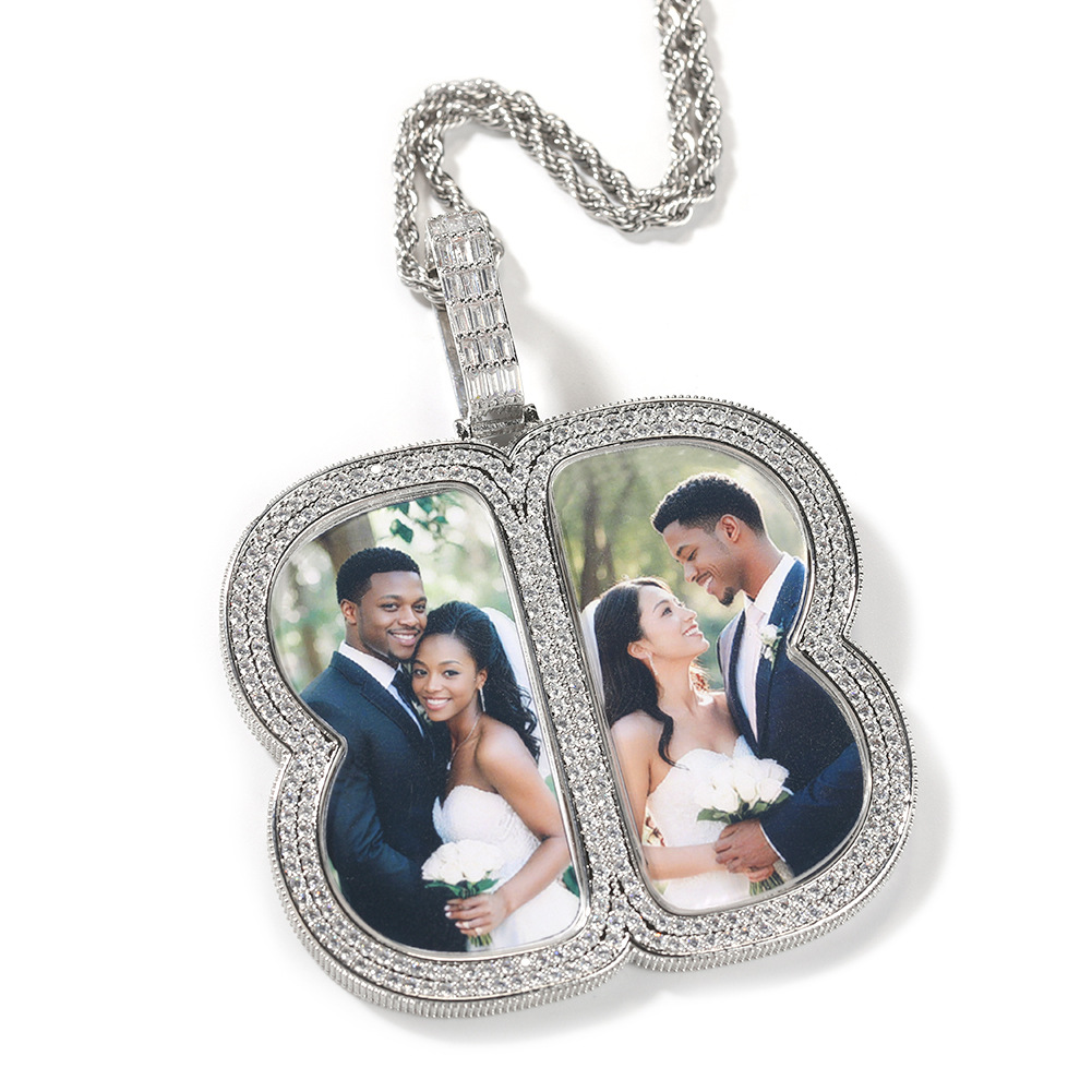 Custom Photo Pendant Necklace Personality Geometry Memorial Frame Medal Jewelry