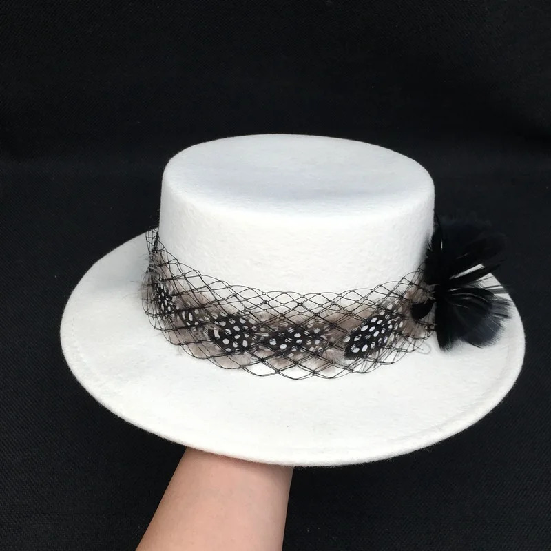 wedding hat French black top hat mesh bridal white elegant bow vintage handmade flat hat chapeau femme luxe ceremonie mariage 250604