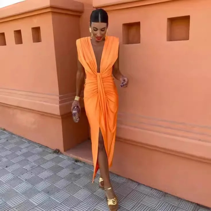 2025 Spring Women Satin Dress Sleeveless V-neck Bodycon Dresses Female Summer Fashion Elegant Dress Evening Dress Lady Clothes 250604