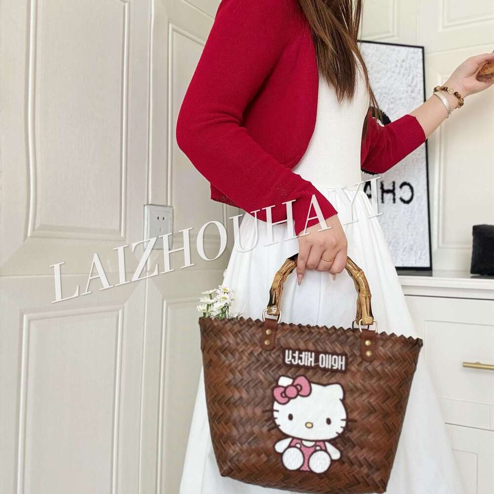 Kitty Style Imitation Rattan Handwoven Basket Bag Beach Vacation Women's Handbag