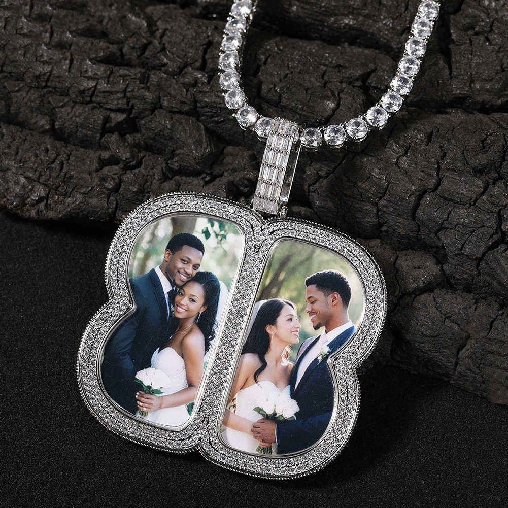 Custom Photo Pendant Necklace Personality Geometry Memorial Frame Medal Jewelry