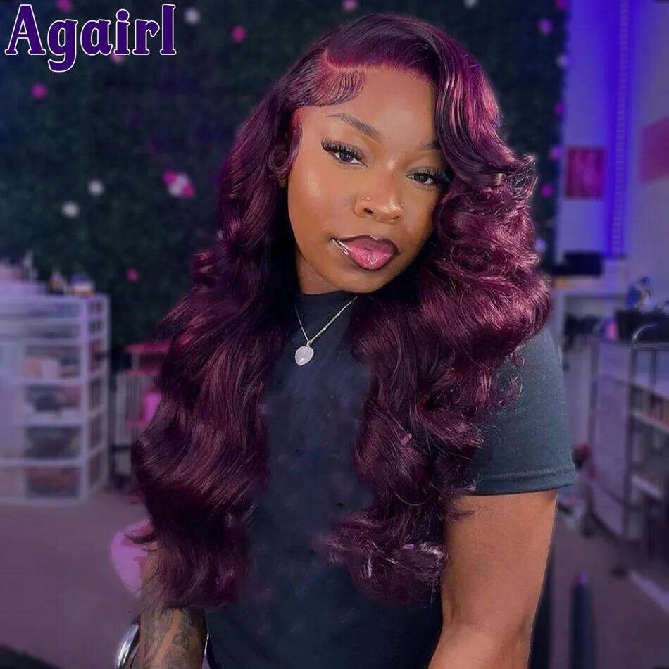 200% Density 13X6 Dark Purple Body Wave Human Hair Pre Plucked Ready Go Brazilian 99J 13x4 Wavy Lace Frontal Wigs For Women