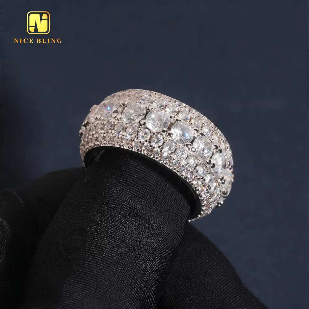 Fashion Jewelry Wholesale Price Hot Sale 5Row Hip Hop Moissanite Rapper Brass 5A Cubic Moissanite Jewelry Diamond Iced Out Ring for Men