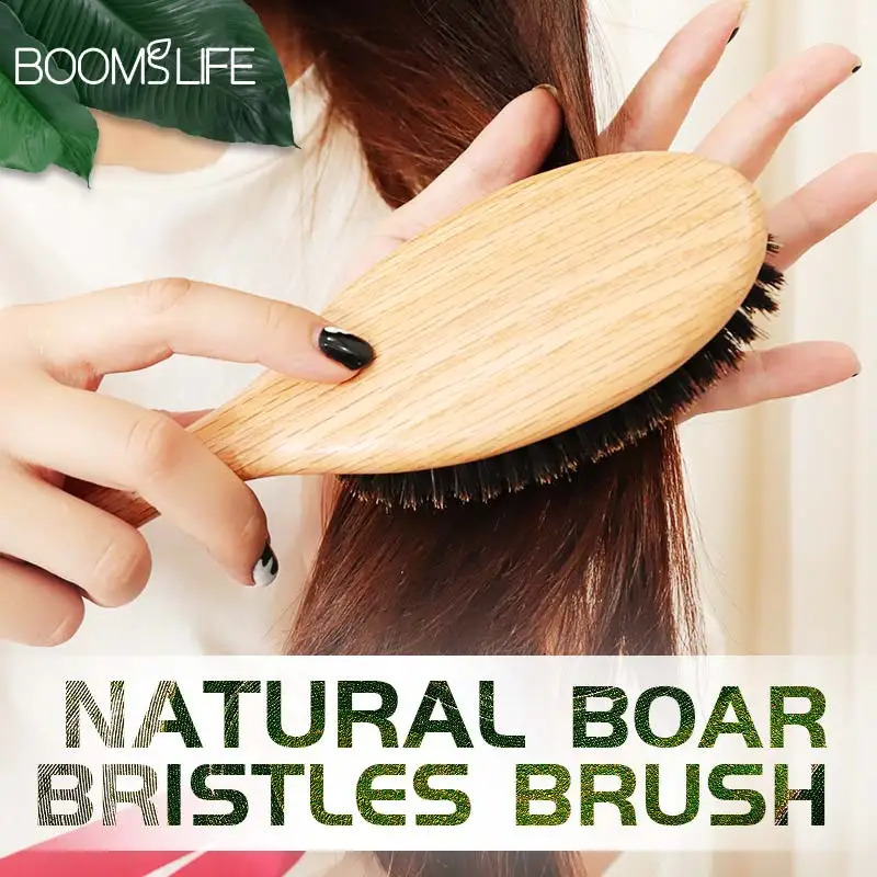 BOOMSLIFE Boar Bristle Hair Brush Women Combs for Hair Wood HairBrush Detangle Straightener Brush Hair Comb Barber Accessories 250603