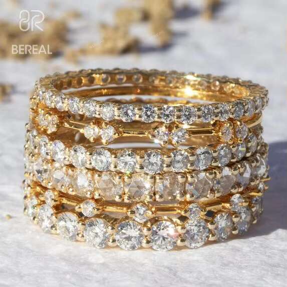 Custom Vvs Lab Grown Created Diamond Wedding Ring Band Women Set 10K 14K 18K Solid Gold Cured Eternity Wedding Ring Fine Jewelry