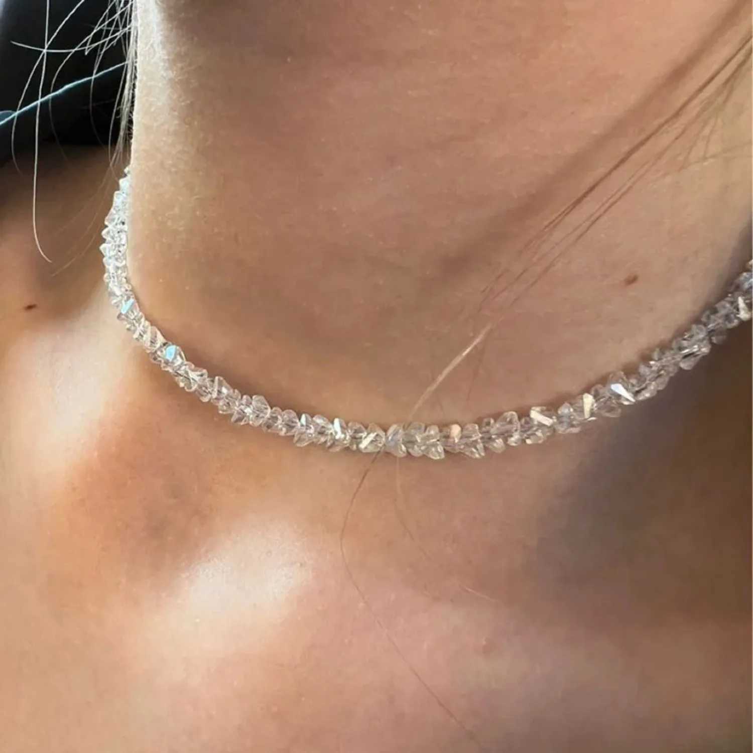 Transparent Crystal Irregular Beaded Choker Necklace for Women Korean Collarbone Clavicle Chain on the Neck Collar Jewelry XJ250604