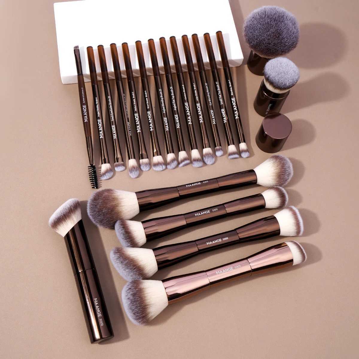 MAANGE 20pcs/set Pro Makeup Brushes Double Ended Foundation Concealers B Eye Shadows Brush for Liquid Cream Powder Blending W250605