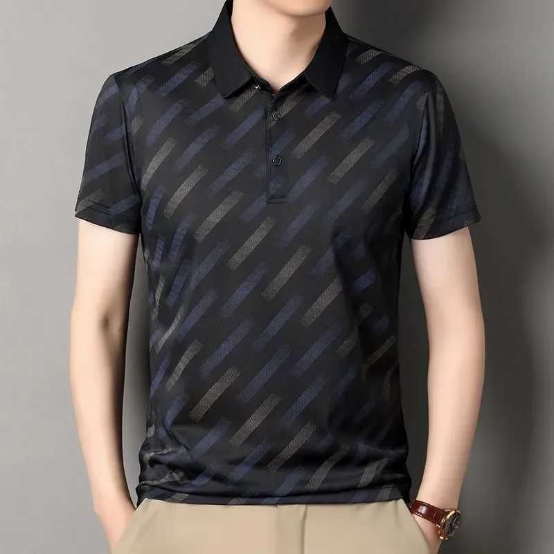 2025 New Mens Business Casual Short Sleeved Printed Polo Shirt Fashionable Breathable Comfortable and Versatile Top XJ250605