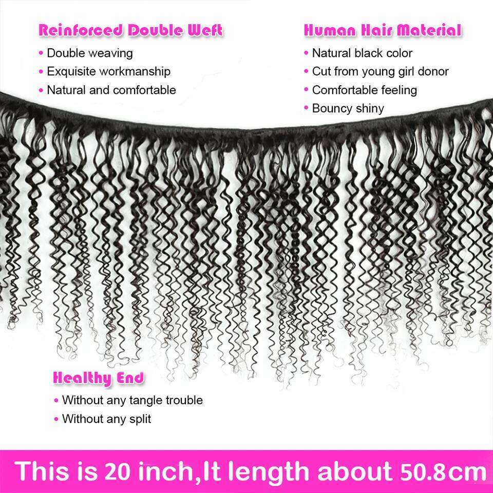 Upermall 3/4 Brazilian Remy Kinky Curly Human Hair Bundles With HD Transparent 4x4 Lace Closure and Weave Extension Soft
