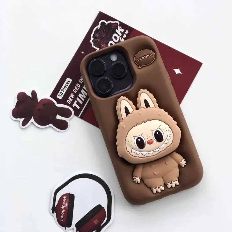 3D Labubu Cute Phone Case For iPhone 16 15 14 Plus 13 12 Pro Max 11 Kawaii Grip Tok Holder Cartoon Soft Silicone Cover Gift X2506051