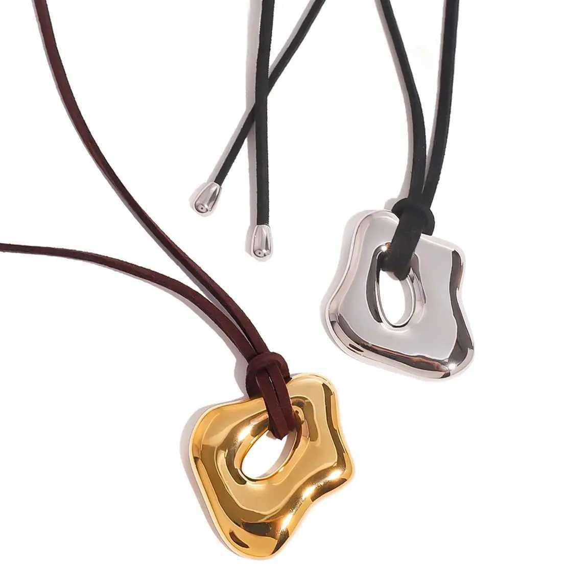 Youthway Trendy Stainless Steel Waterproof Irregular Geometric Metal Wax Rope Necklace Gold Silver For Women Jewelry Gift XJ250604