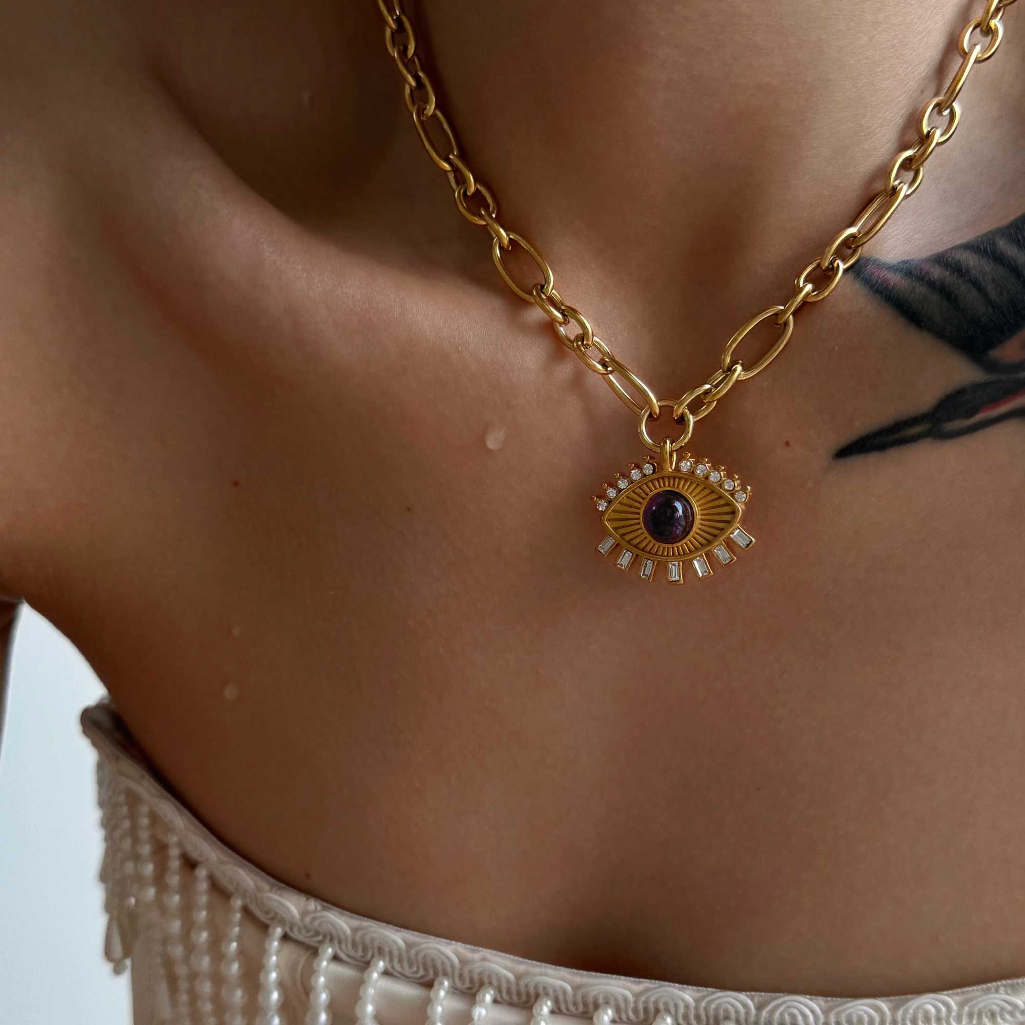 DASEIN 2025 Yeni 18k Altn Kaplama Zirkon Gz of Prophecy Kolye Tarnish Serbest Paslanmaz elik Sarkt Vintage ansl ekicilik Tak XJ250604