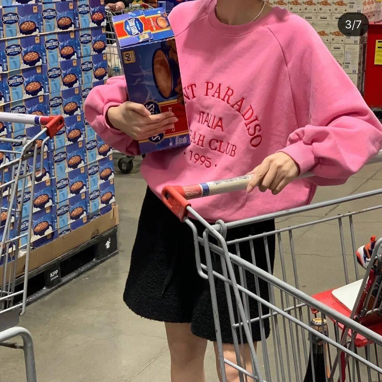 Retro Loose Round Neck Long Sleeve Pink Sweatshirt Embroidered Letter Korean Style Cotton Crewneck Pullover Female Top