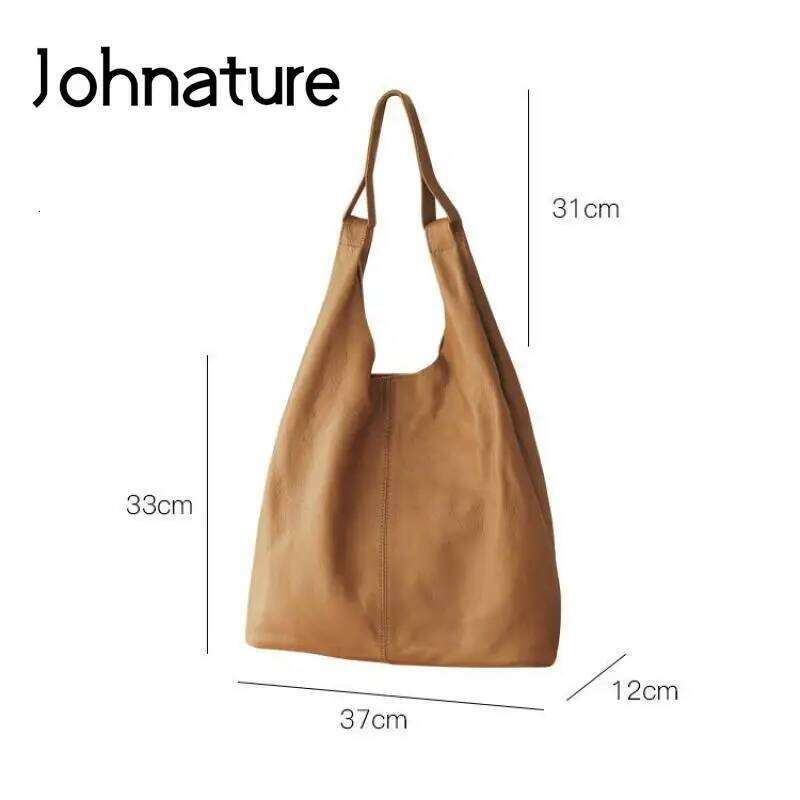 Johnature Casual Commuter Women Bag Genuine Leather 2025 New Versatile Large Capacity Soft Real Cowhide Shoulder Bags 2025/06/05