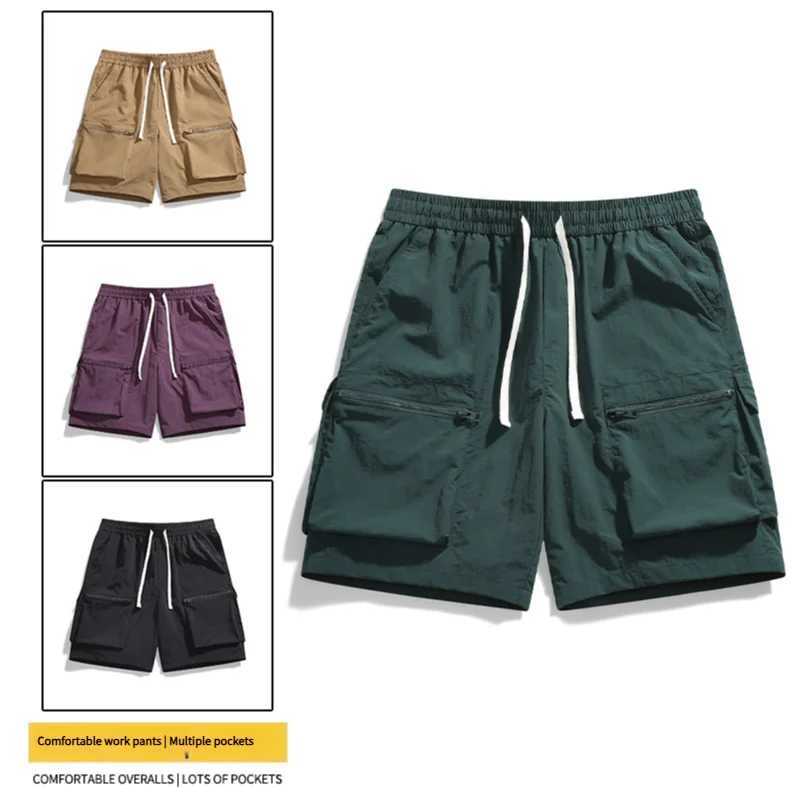 Summer Tide Work Shorts with Large Pockets Sports Outdoor Ice Silk Five-Minute Shorts Multi-Pockets Ice Feeling Casual Pants for MenXJ250605