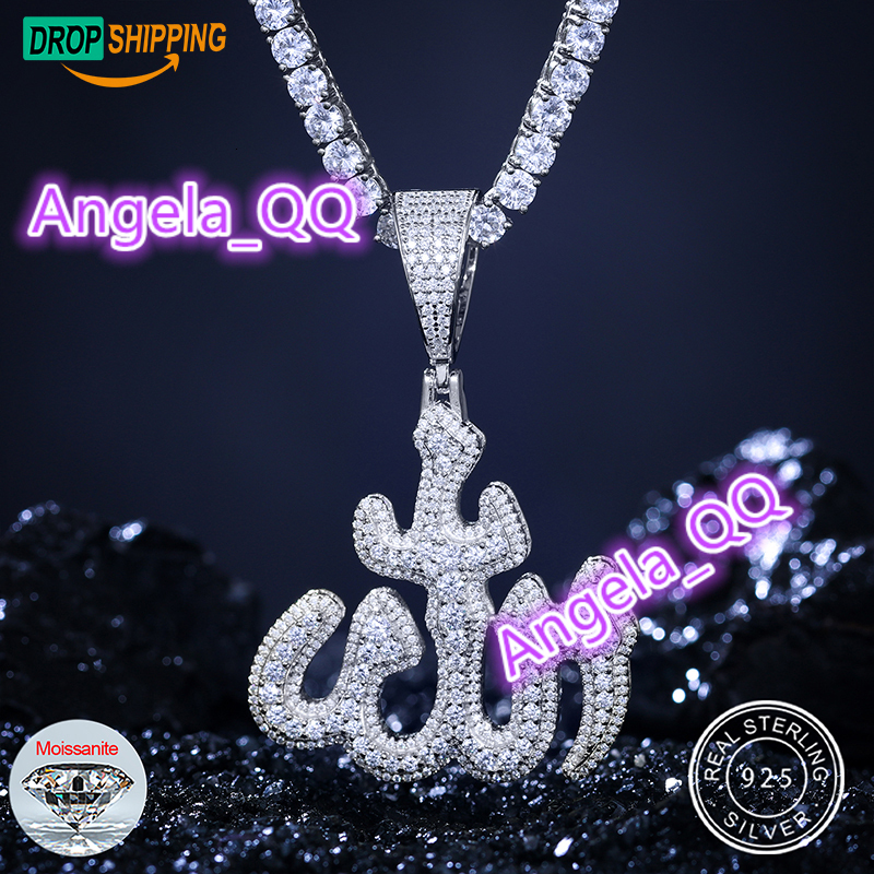 Dropshipping Iced Out Moissanite Allah Pendant 18K Gold Plated 925 Sterling Silver VVS Diamond Men Jewelry Hip Hop Style Charm