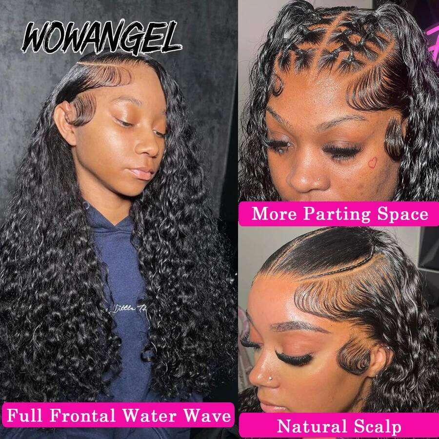 Wow Angel 250% HD 13X6 Water Wave 13x4 Lace Frontal Wigs Pre Plucked Curly Human Hair Wig For Woman