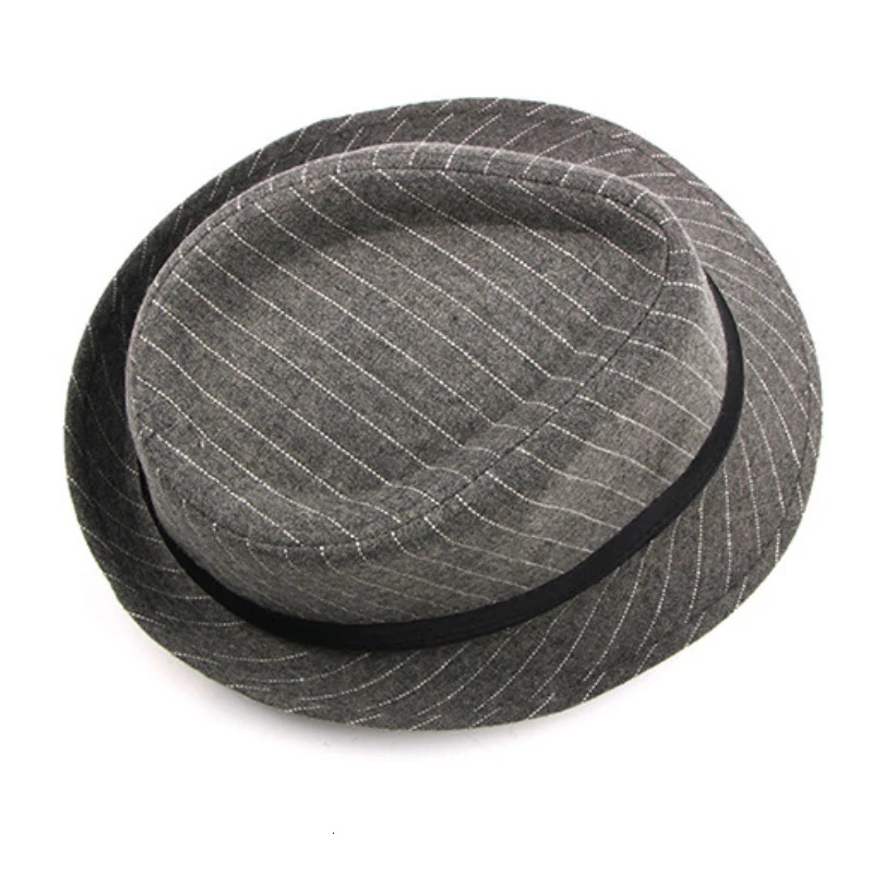 HT1516 Fashion Men Fedora Hat British Style Striped Trilby Hat Classic Retro Derby Bowler Jazz Hat Casual Grey Black Fedoras 250605