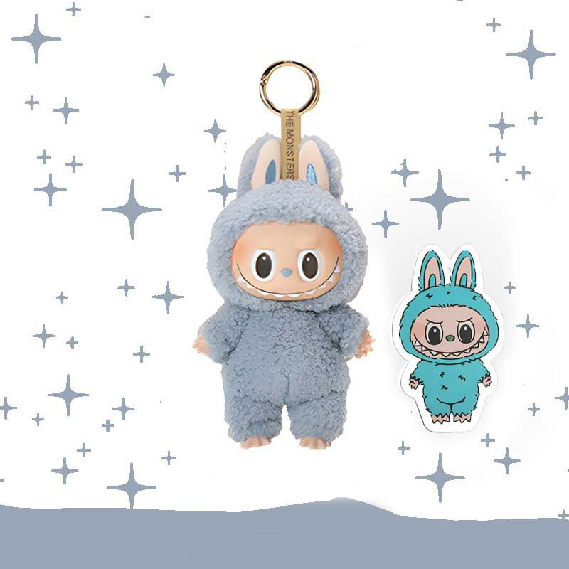 Cartoon 17cm labubu figure keychain keyring action cute macaron heartbeat mysterious box toys pvc doll bag charm kid key chain gift brown pink street 