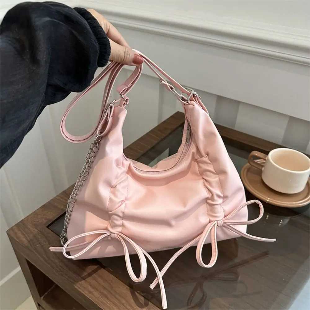 PU Womens Shoulder Bag Fi Backpack Simple Sweet Tote Bag Drawstring Bow Design Crossbody Bag XJ250605