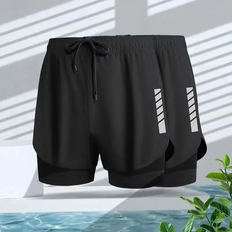 Mens Swimming Trunks Double Layer Quick Dry Casual Loose Running Shorts Five Points Sports Briefs Comfortable Underwear 250530