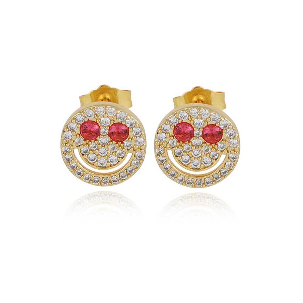 Hip hop inlaid with Moissanite smiling face Earrings personality eyefun real gold electroplating 925 silver needle Earrings