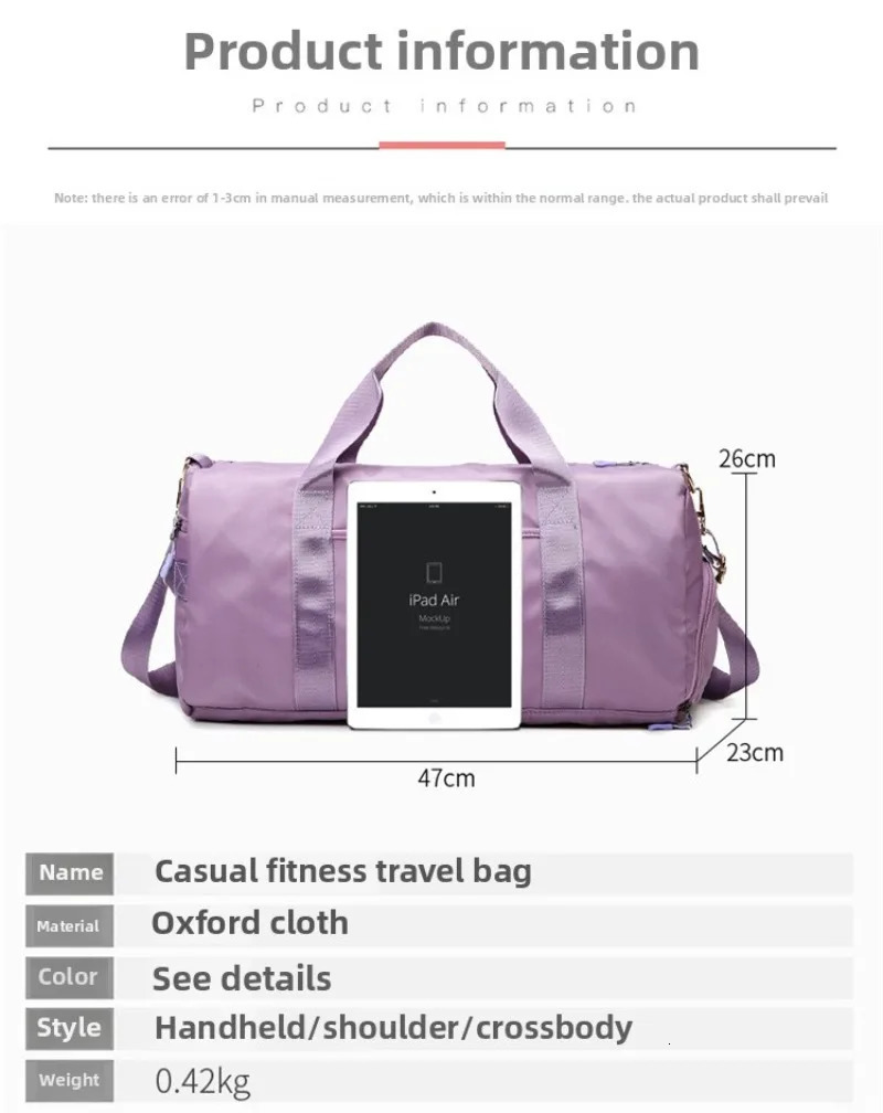 Portable Large-capacity Travel Bag Womens Wet and Dry Separation Fitness Bag Can Be Set with Tie Rod Travel Duffel Bag 250530