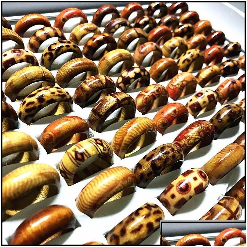 Band Rings 100Pcs Mix Styles Handmade Craft Mens Womens Fashion Natural Wood Party Jewelry Gifts Brand Drop Wholesale Delivery Ring Ot345