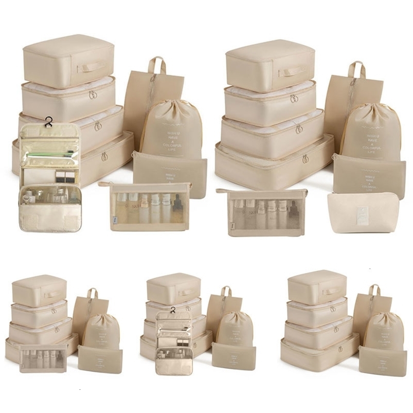 7-8-9-piece Set Travel Bag Organizer Clothes Luggage Travel Organizer Blanket Shoes Organizers Bag Suitcase Pouch Packing Cubes 250605