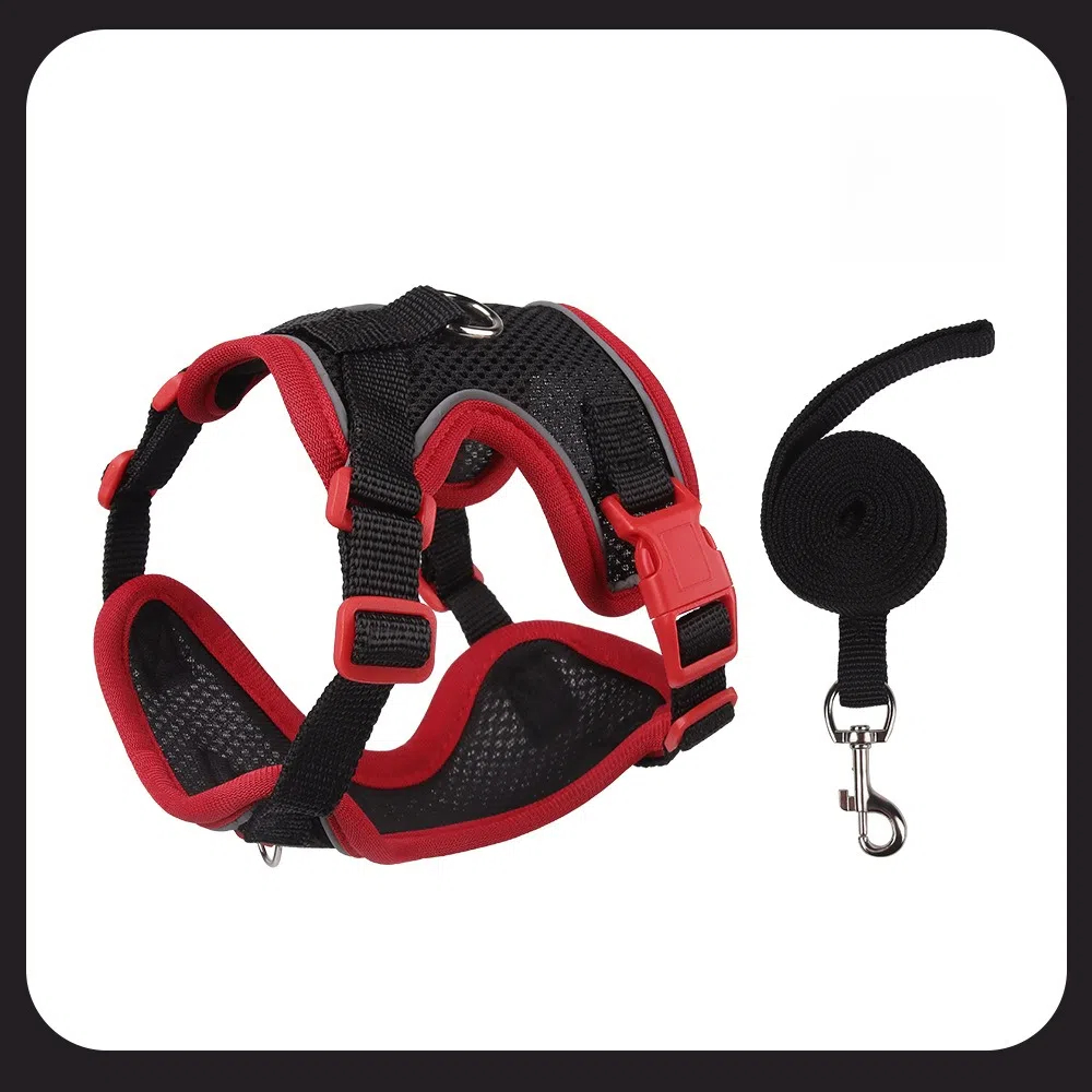 Adjustable Breathable Mesh Pet Harness and Leash Set for Cats & Small Dogs with Reflective Strips