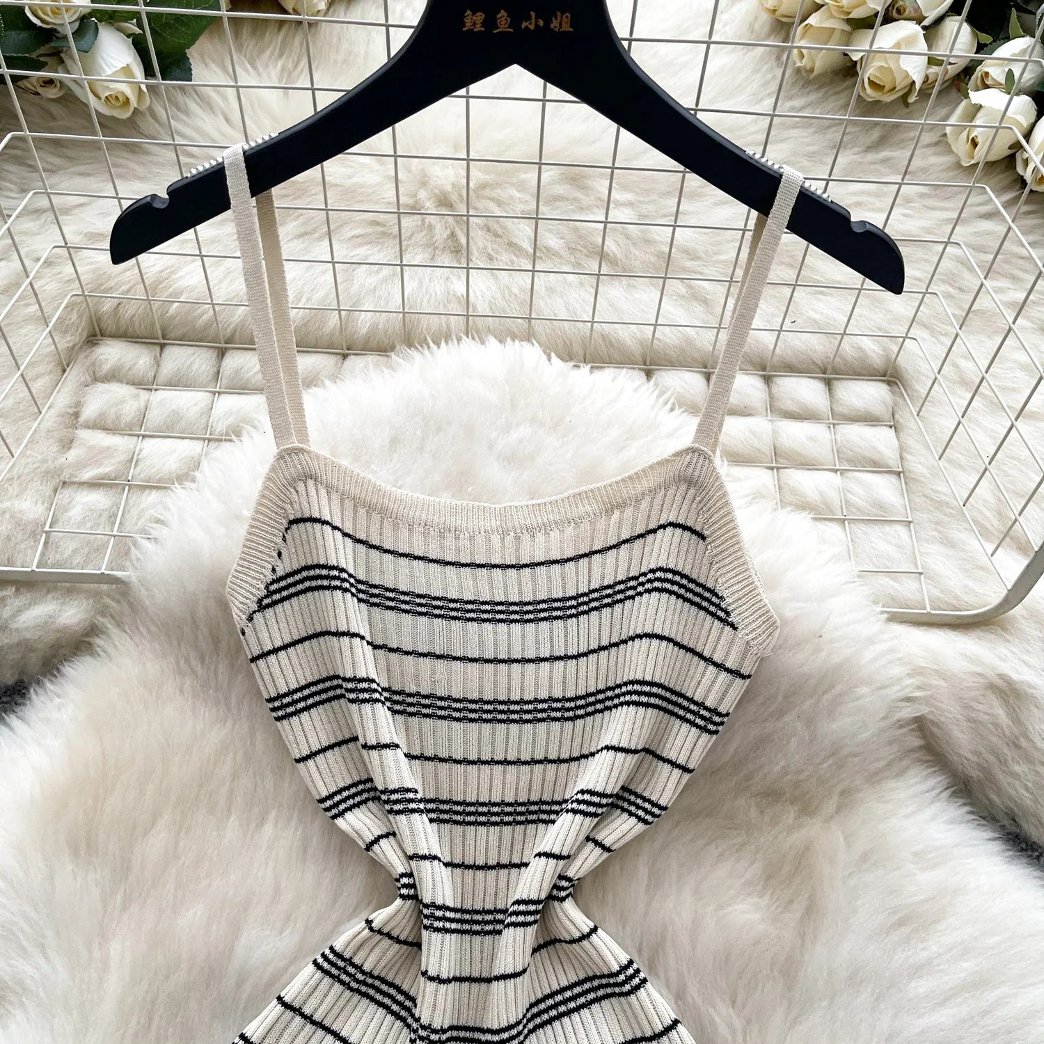 Chic Korean Summer Dresses for Women Vintage Striped Spaghetti Strap Femme Bodycon Knit Sweater Dress Vestidos De Mujer 250604