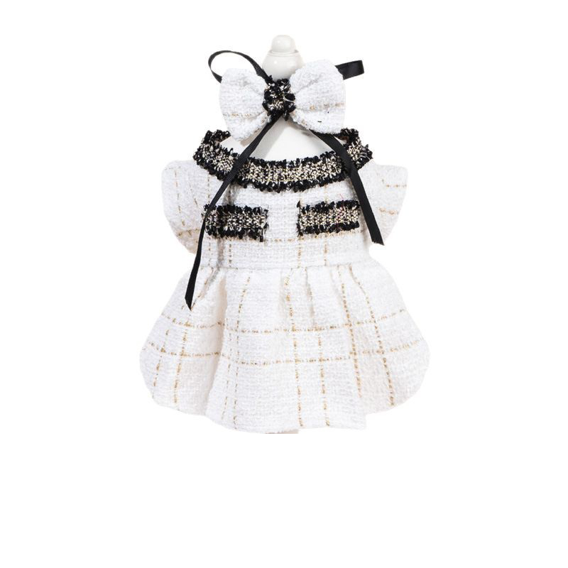 Tweed Princess Dog Apparel Dress Girl Cute Pet Clothes Outfit Small Dogs Costume Dresses with Bow Tie Collar for Small Dogs Cat Girl Teacup Yorkie Chi