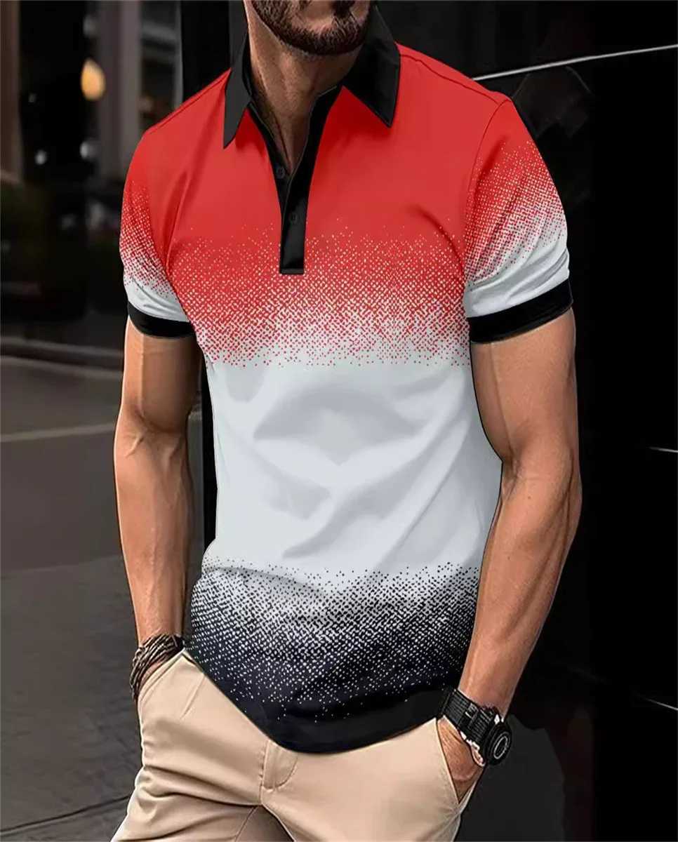 Summer Mens Fashion Color Gradient Print Design Daily Leisure Entertainment Shopping Comfortable Short-Sleeved POLO Shirt XJ250605