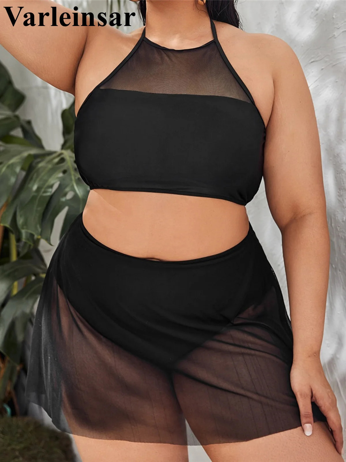 0XL 4XL Halter Bikini Large Size Swimwear Plus Women Swimsuit Female Twopieces set Bather Bathing Suit Swim V6701 250603