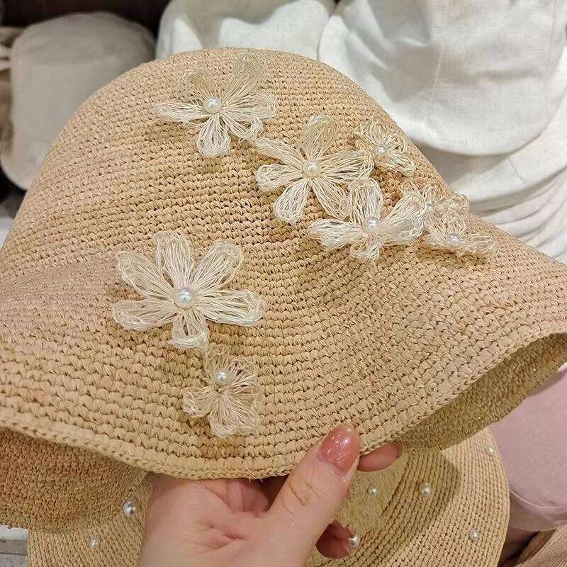 fashion packable Sun Hats Summer raffia Straw Beach dress Caps Women Bucket Cloche Hat with flowers for travel Outdoor