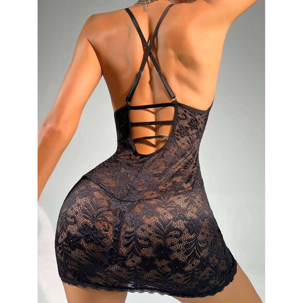 New Arrival Black Intersect Knitted Lace Flower Embroidery Underwear Sexy Women Lingerie Thin Fantasy Clothing