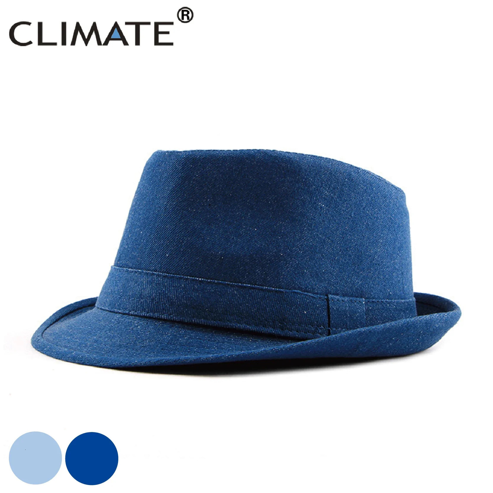 CLIMATE Jeans Denim Fedora Jazz Hat Men Jeans Wear Hats for Man Solid Warm Fedoras Cap Cool Denim Cap Hat Fedora for Men Hat 250605