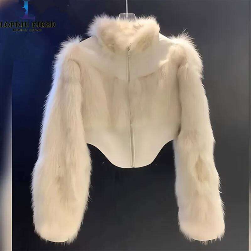 For Women, Short Jackets,Zipper Overcoat,Fur Collar,Spliced, Female Clothes, Winter,New, 2024, Faux Fur Coat